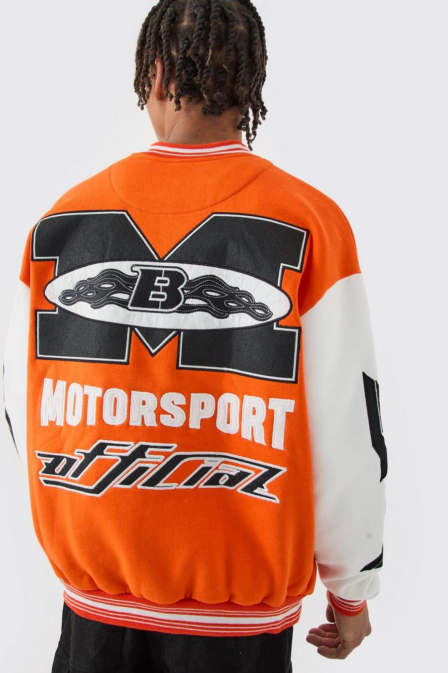 Chaqueta bomber oversize de tela jersey con aplique de motociclismo, Orange