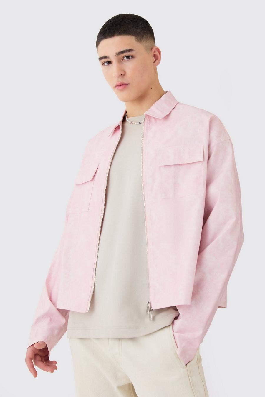 Pale pink Camo Boxy Zip Through Overshirt image number 1