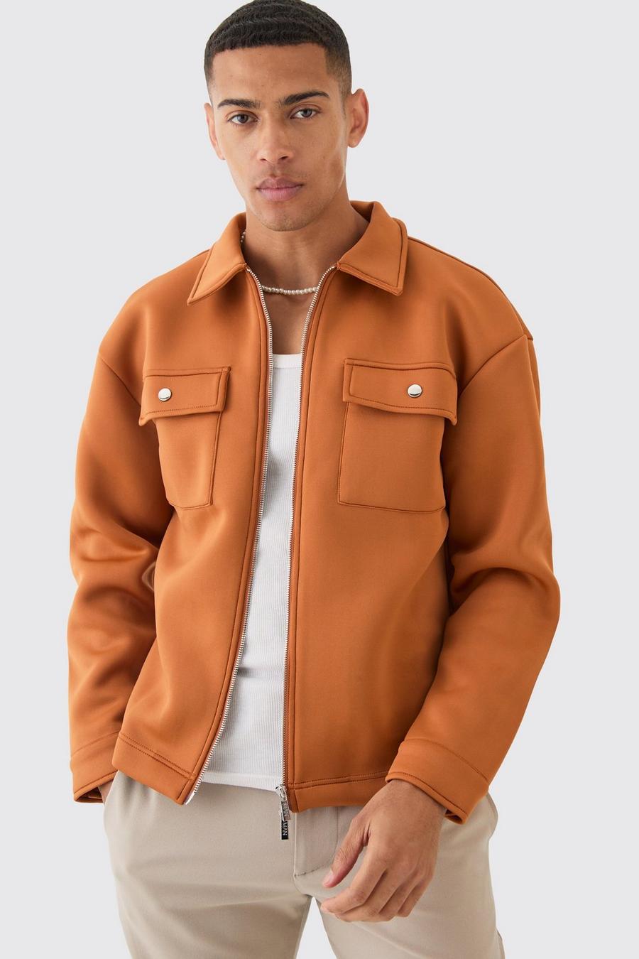 Kastiges Neopren Overshirt mit Reißverschluss, Rust