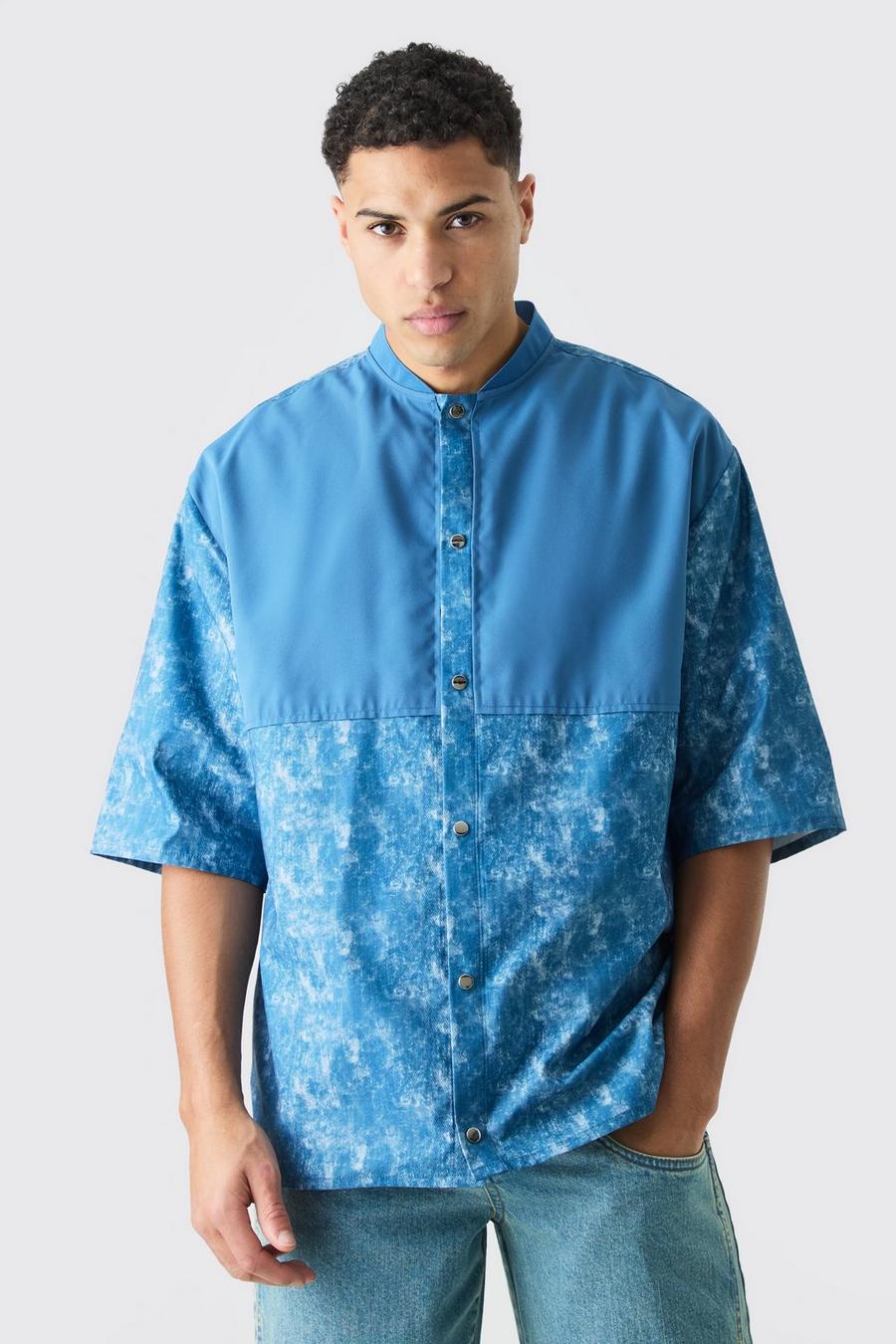 Camisa de camuflaje con caída en los hombros y cuello de canalé, Denim-blue