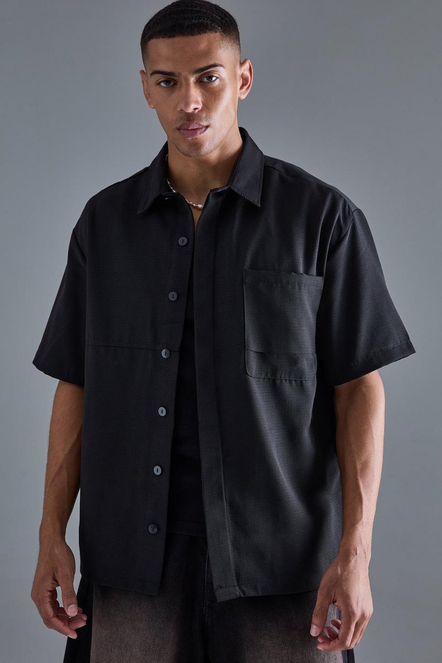 Camisa oversize recta con costuras antidesgarros, Black image number 1