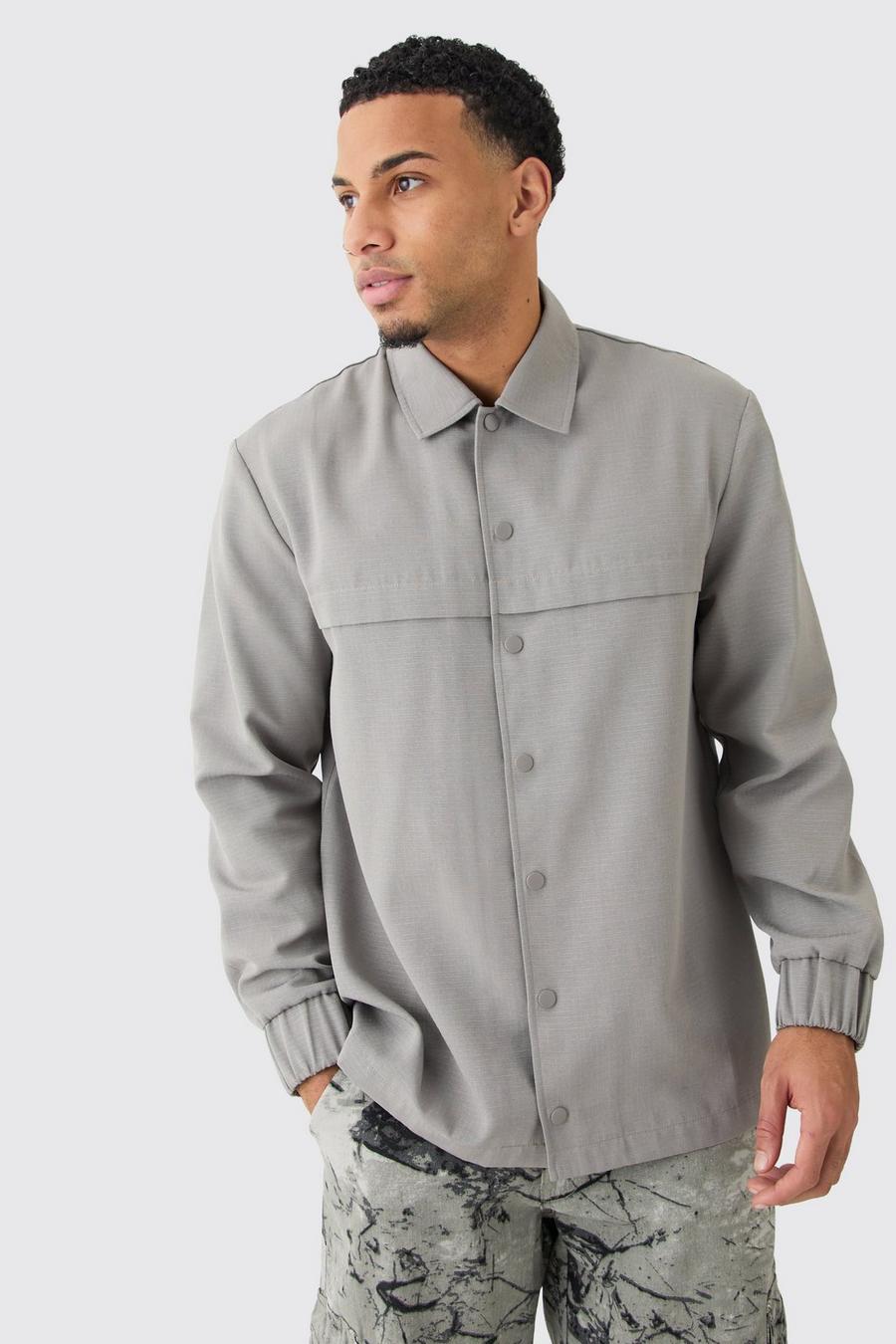 Light grey Regular Long Sleeve Ripstop Popper Overshirt