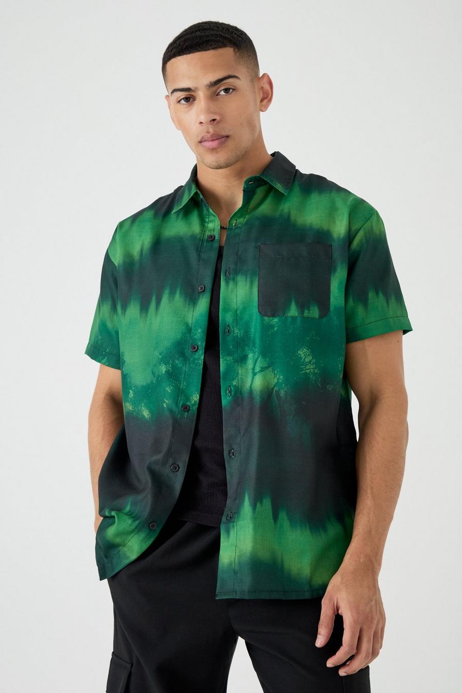 Green Short Sleeve Oversized Ombre Slub Shirt image number 1