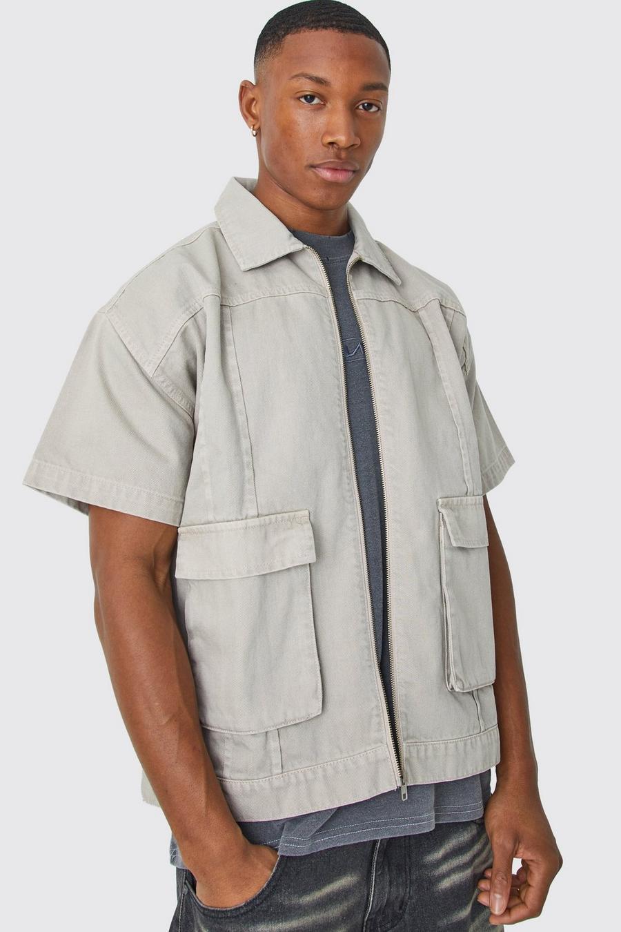 Stone Short Sleeve Twill 3d Pocket Shirt
