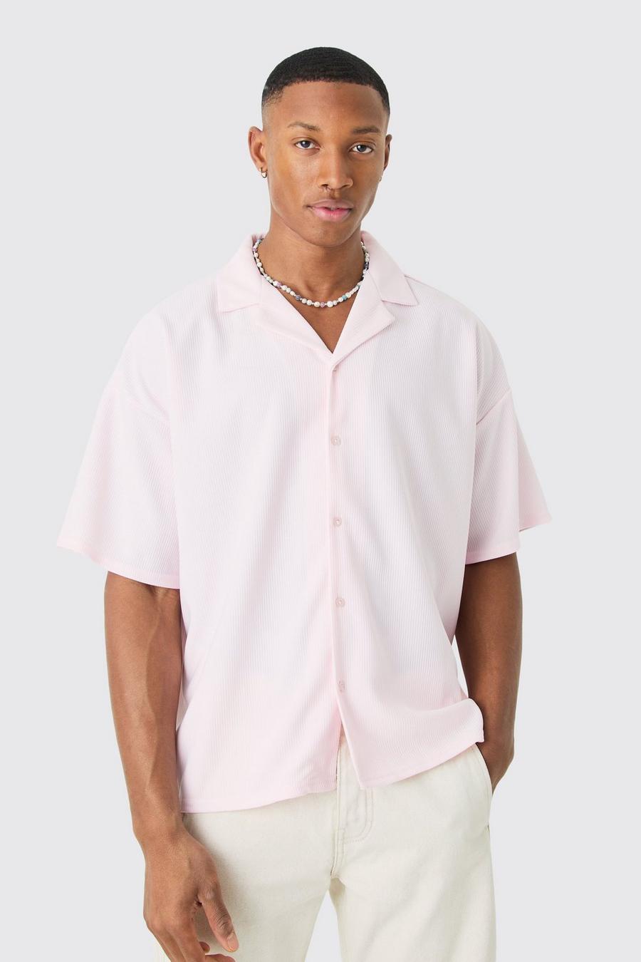 Kurzärmliges kastiges geripptes Hemd, Pink