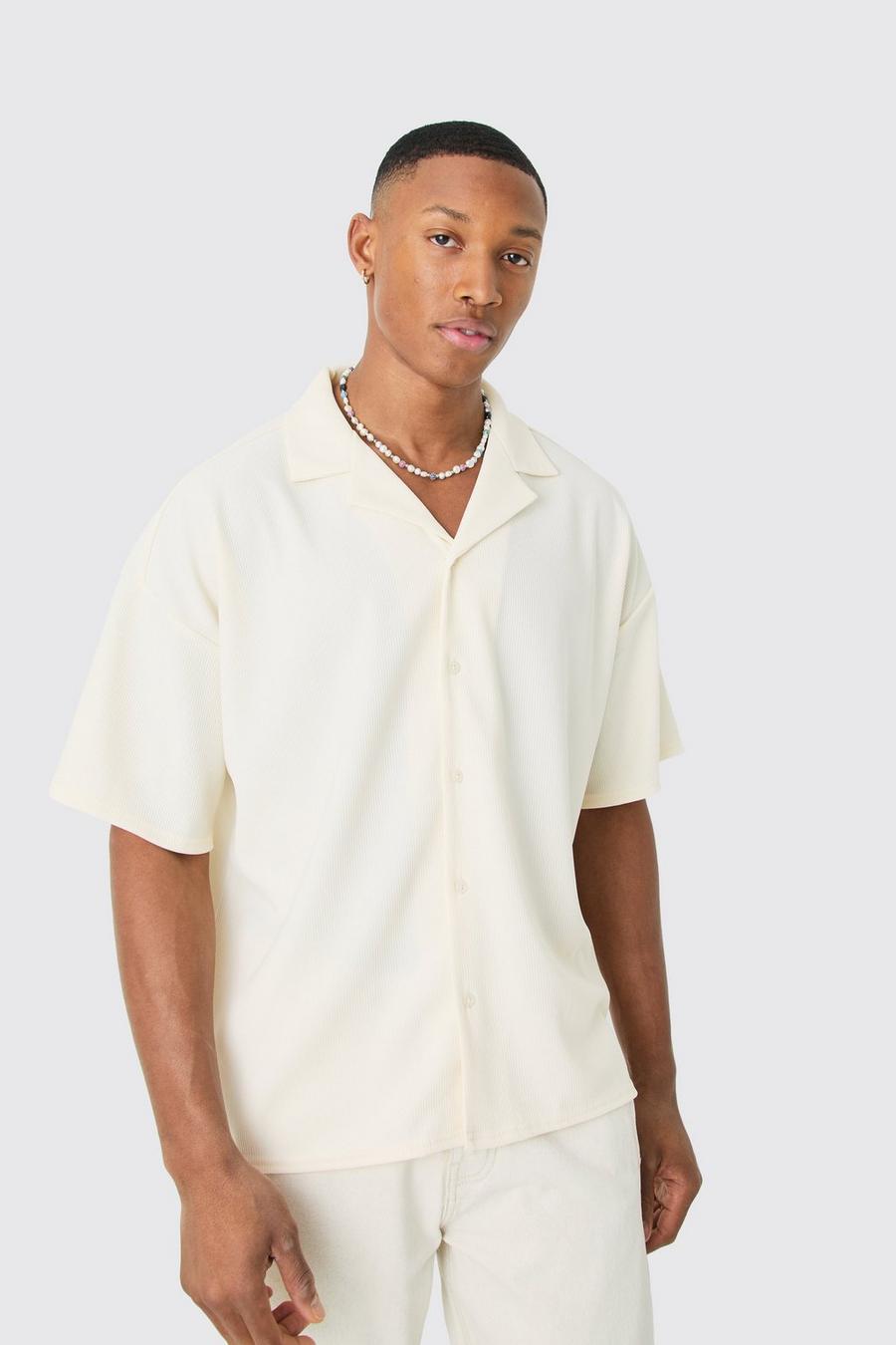 Ecru Ribbad kortärmad skjorta i boxig modell
