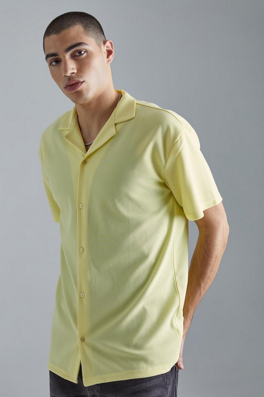 Yellow Short Sleeve Ribbed Revere Shirt