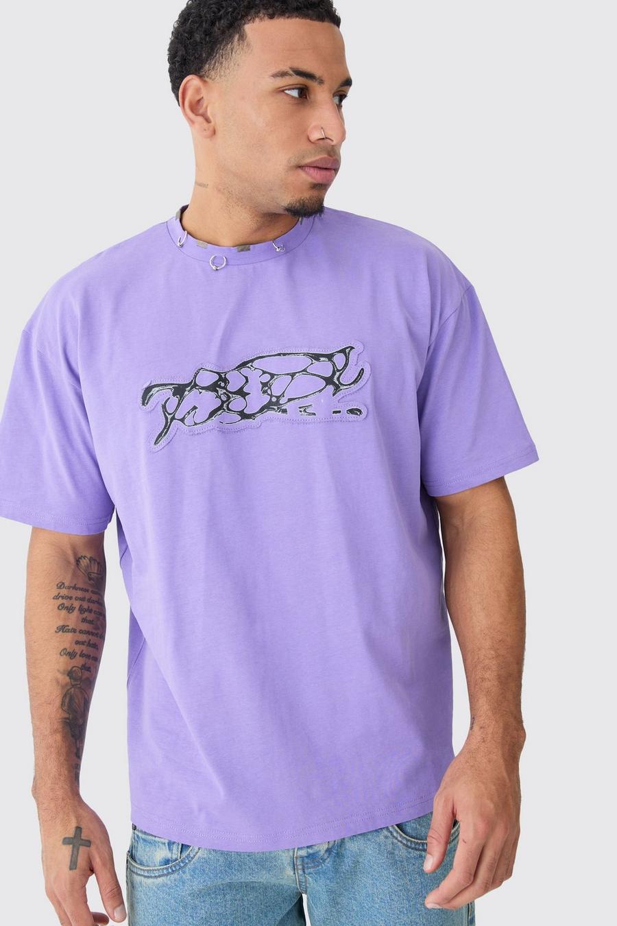 Purple Oversize t-shirt med slitage och applikation image number 1