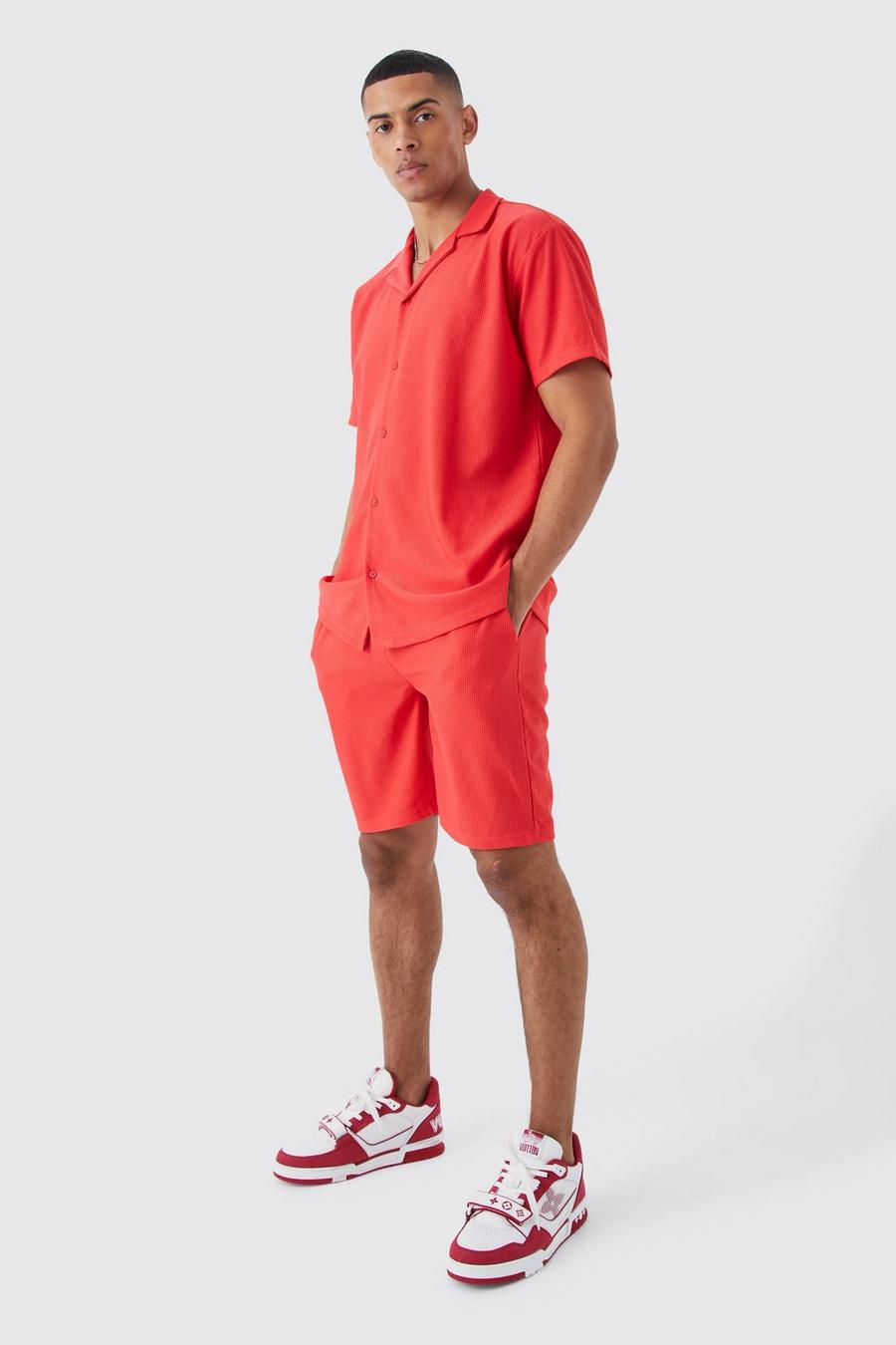 Red Short Sleeve Oversized Shirt And Short Set