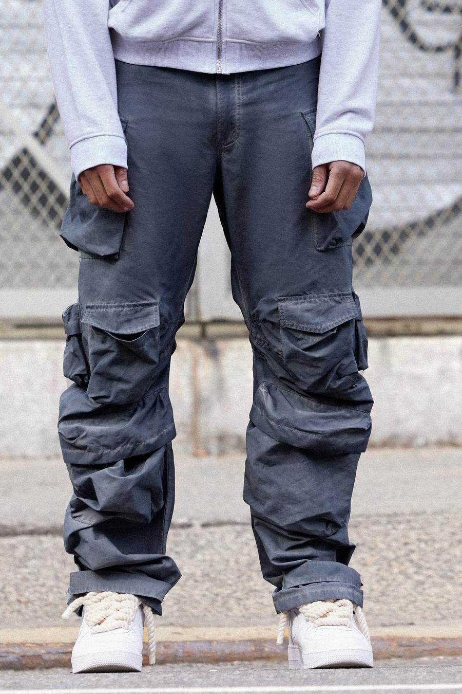 Slate Parachute Multi Pocket Fixed Waist Trouser