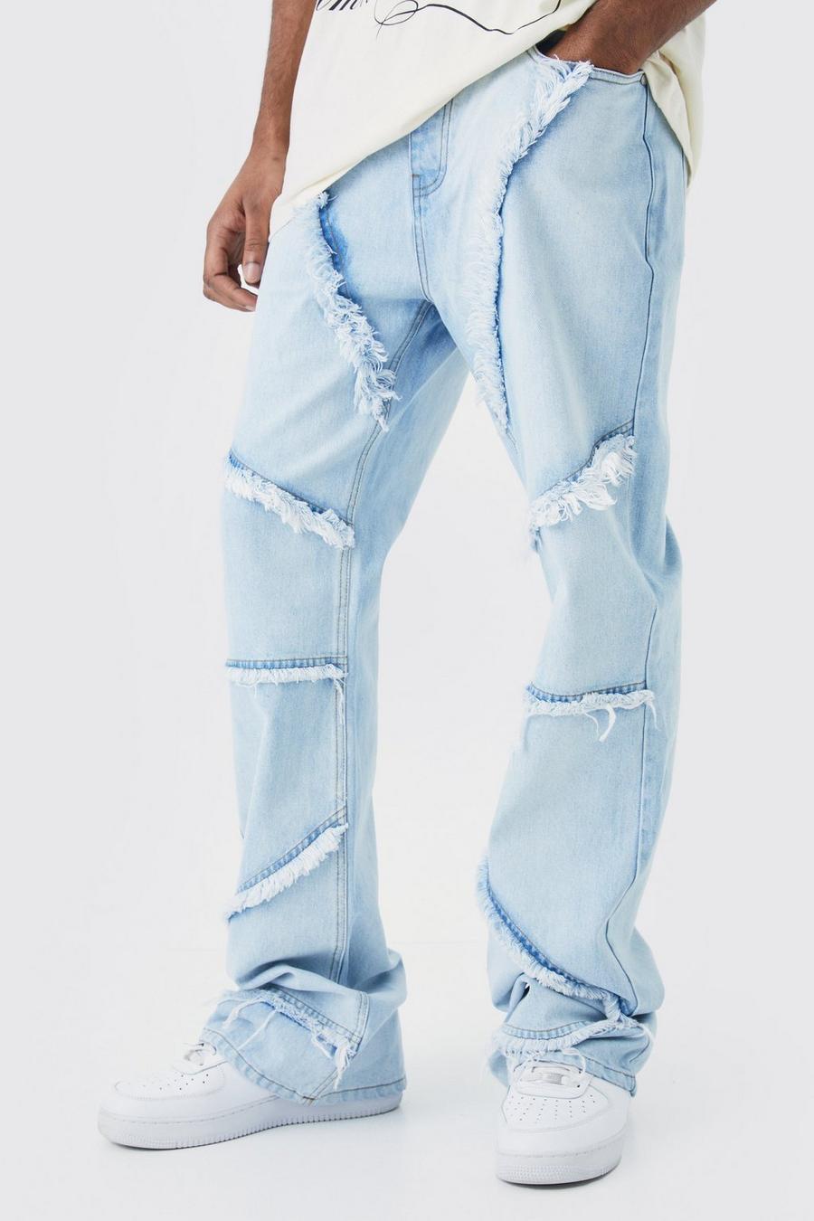 Light blue Tall Onbewerkte Flared Baggy Jeans Met Gerafelde Zoom