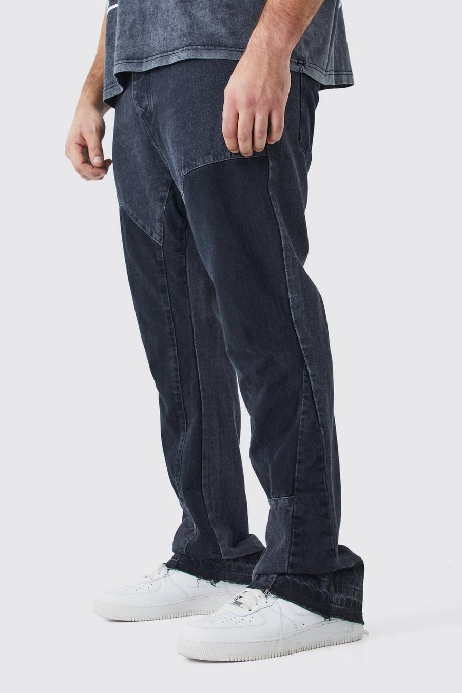 Jeans Plus Size Slim Fit in denim rigido sovratinto stile Carpenter, Charcoal