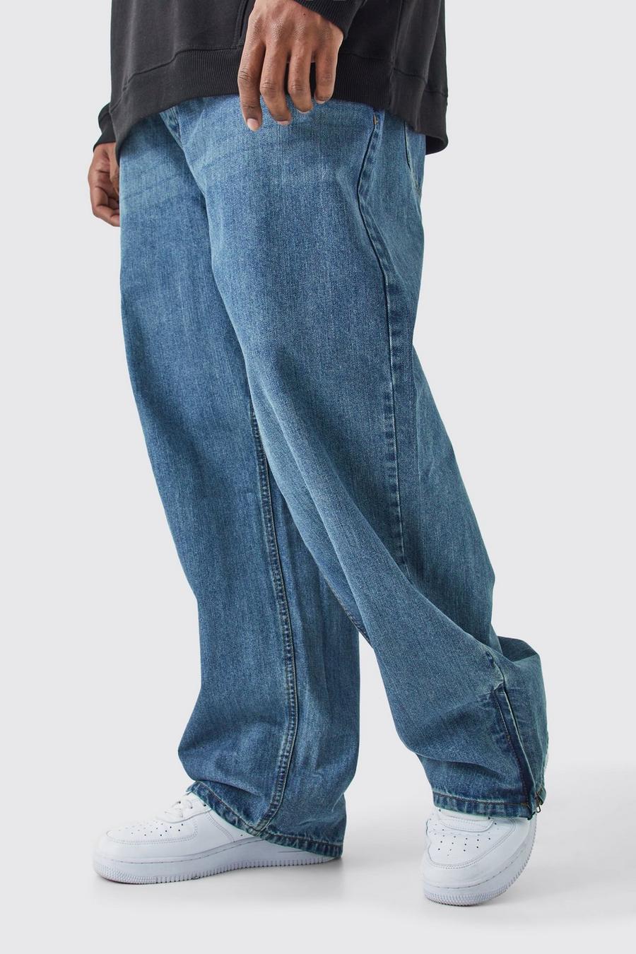 Jeans rilassati Plus Size in denim rigido con zip sul fondo, Antique blue