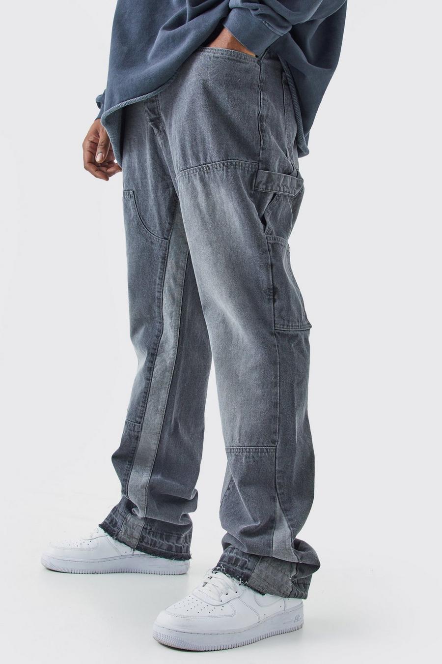 Jeans Plus Size Slim Fit in denim rigido con inserti stile Carpenter, Grey