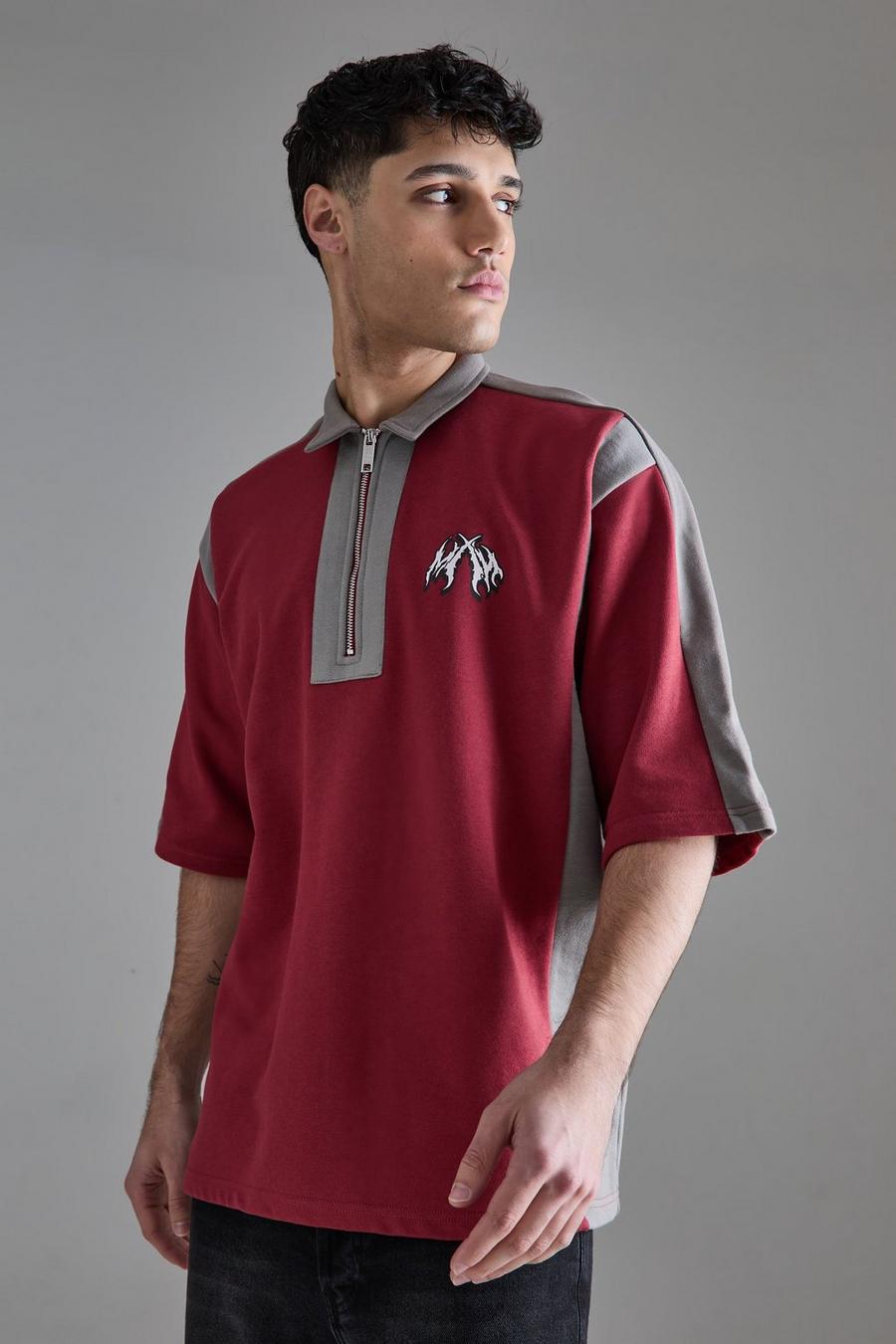 Oversize Colorblock Polo-Sweatshirt, Red