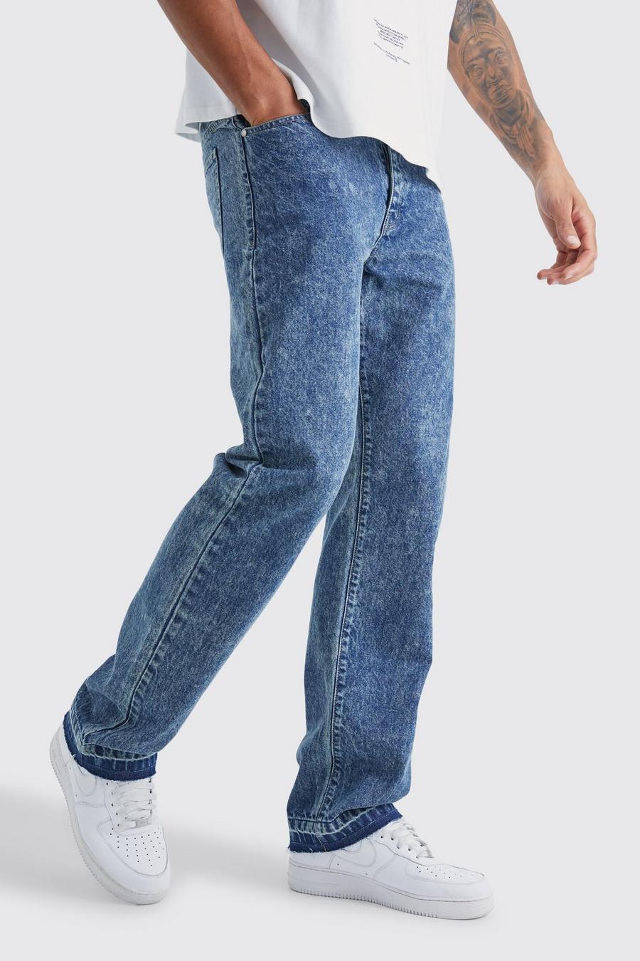 Mid blue Tall Relaxed Fit Acid Wash Jeans