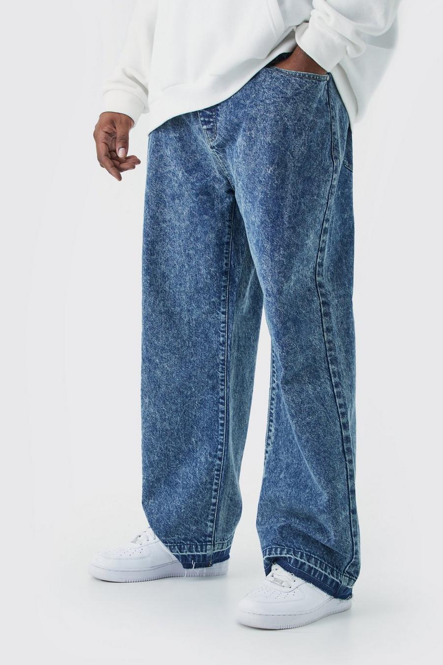 Mid blue Plus Relaxed Fit Acid Wash Jeans