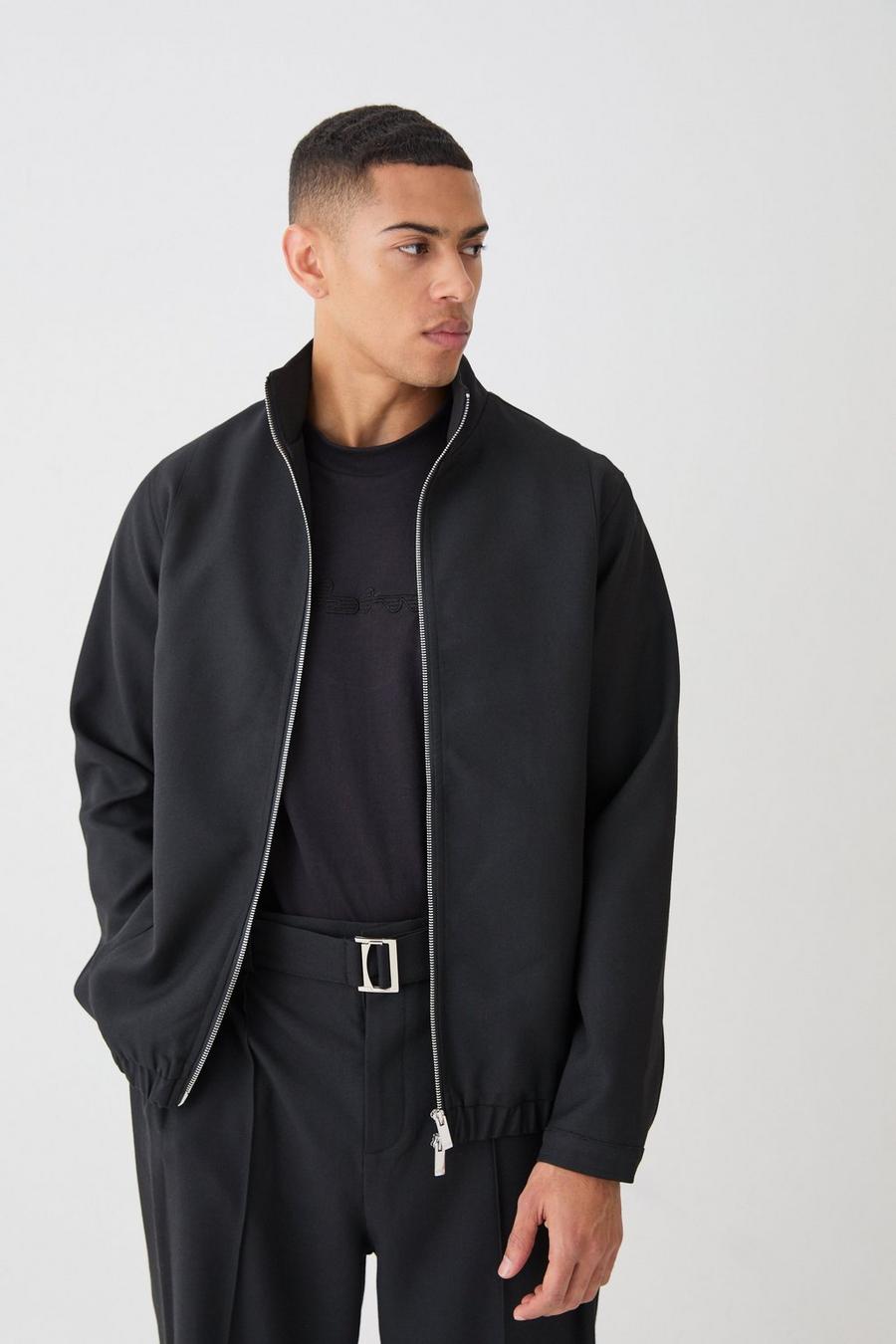 Black Textured Zip Up Smart Jacket