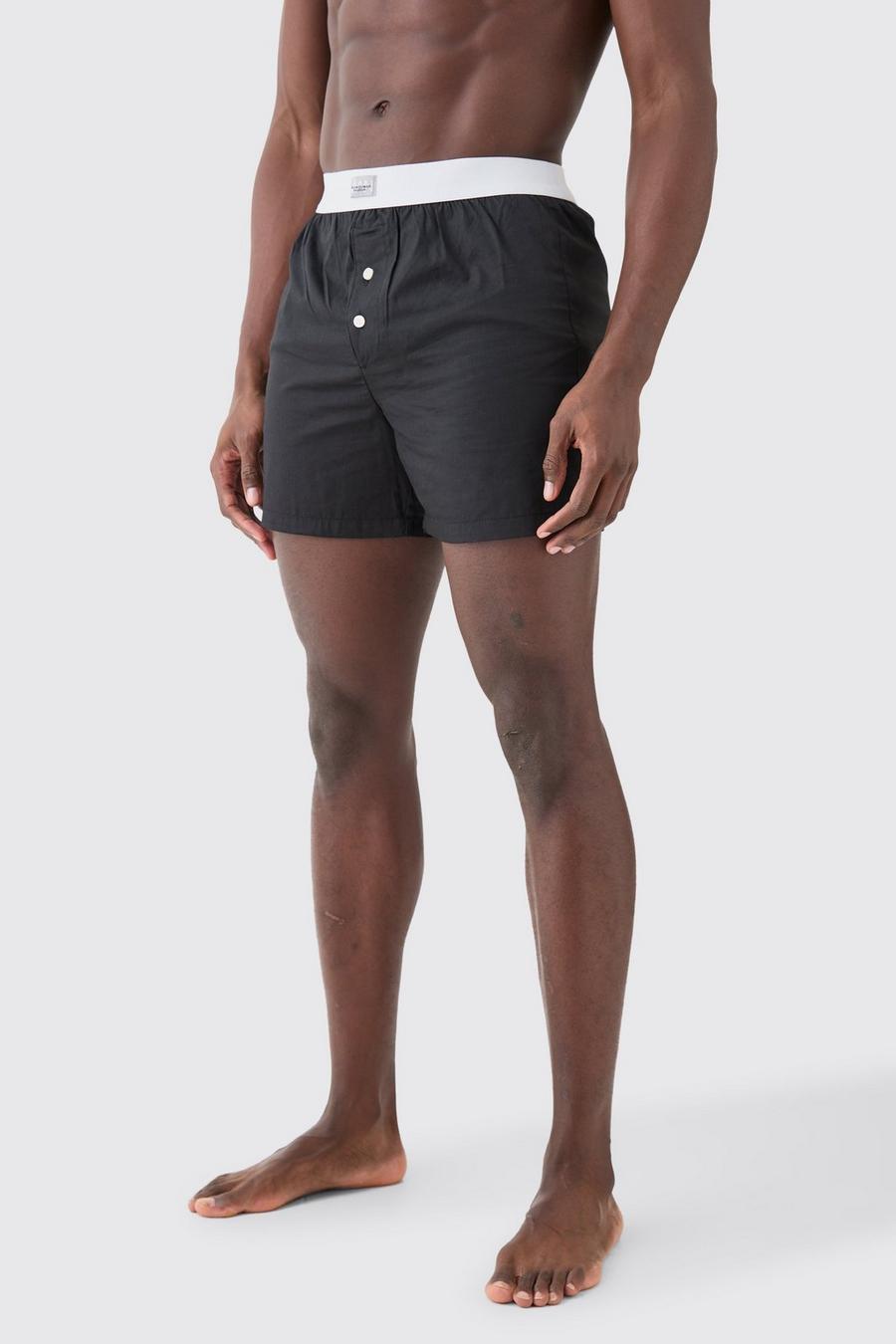 Black Man Geweven Boxer Shorts Met Label