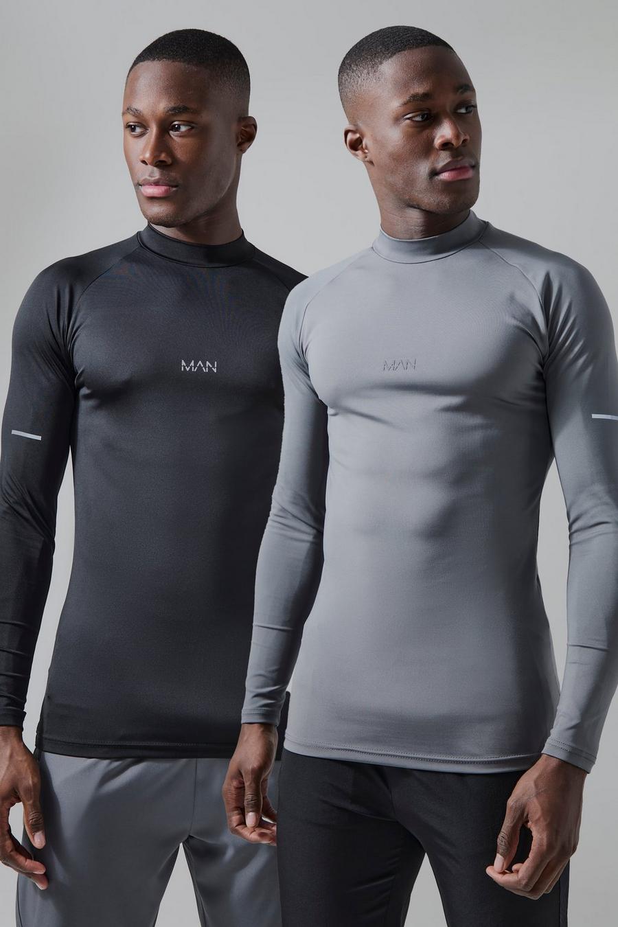 Black Man Active Compression Training Top 2 Pack