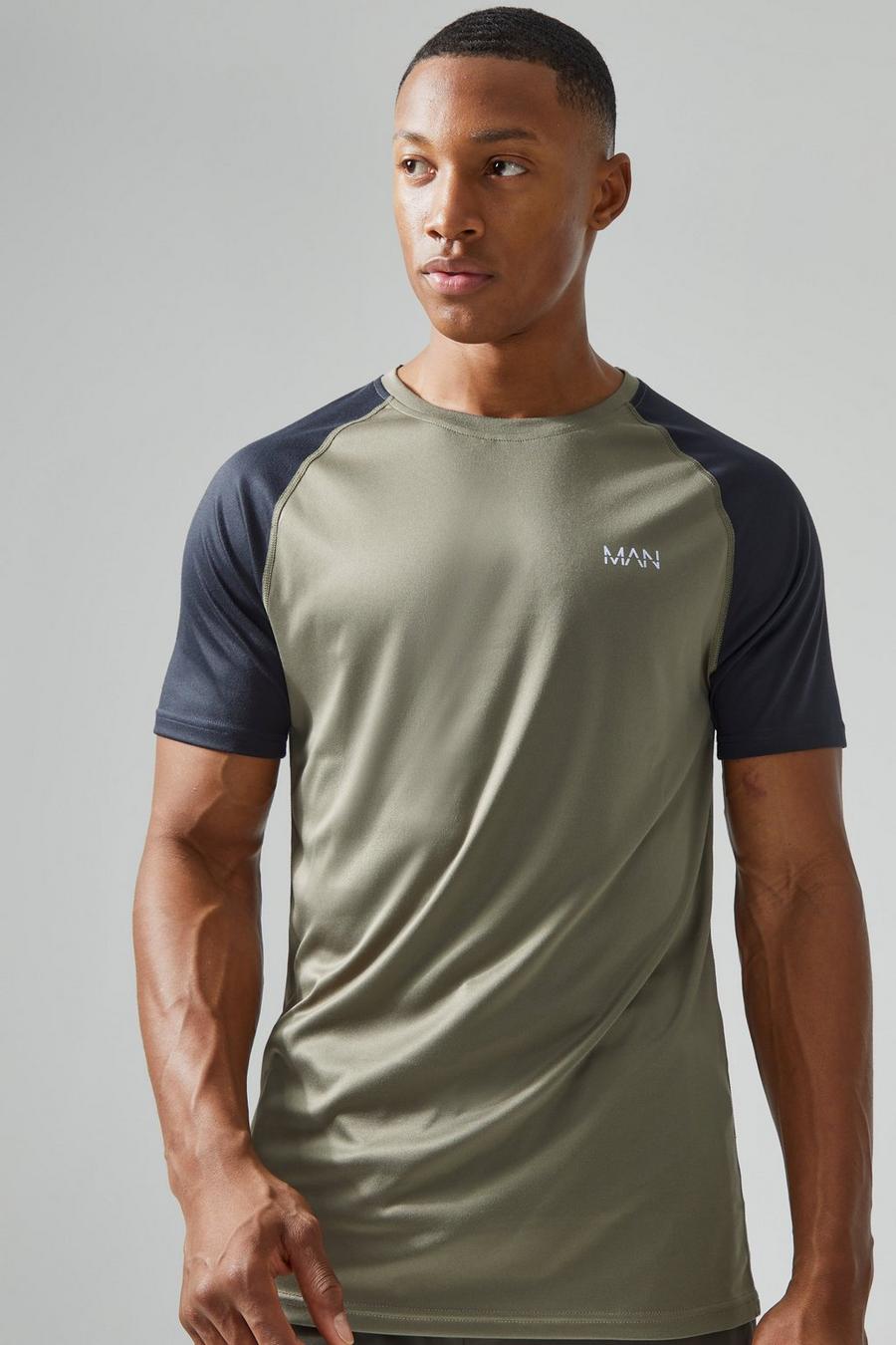 Man Active Gym Raglan T-Shirt, Khaki
