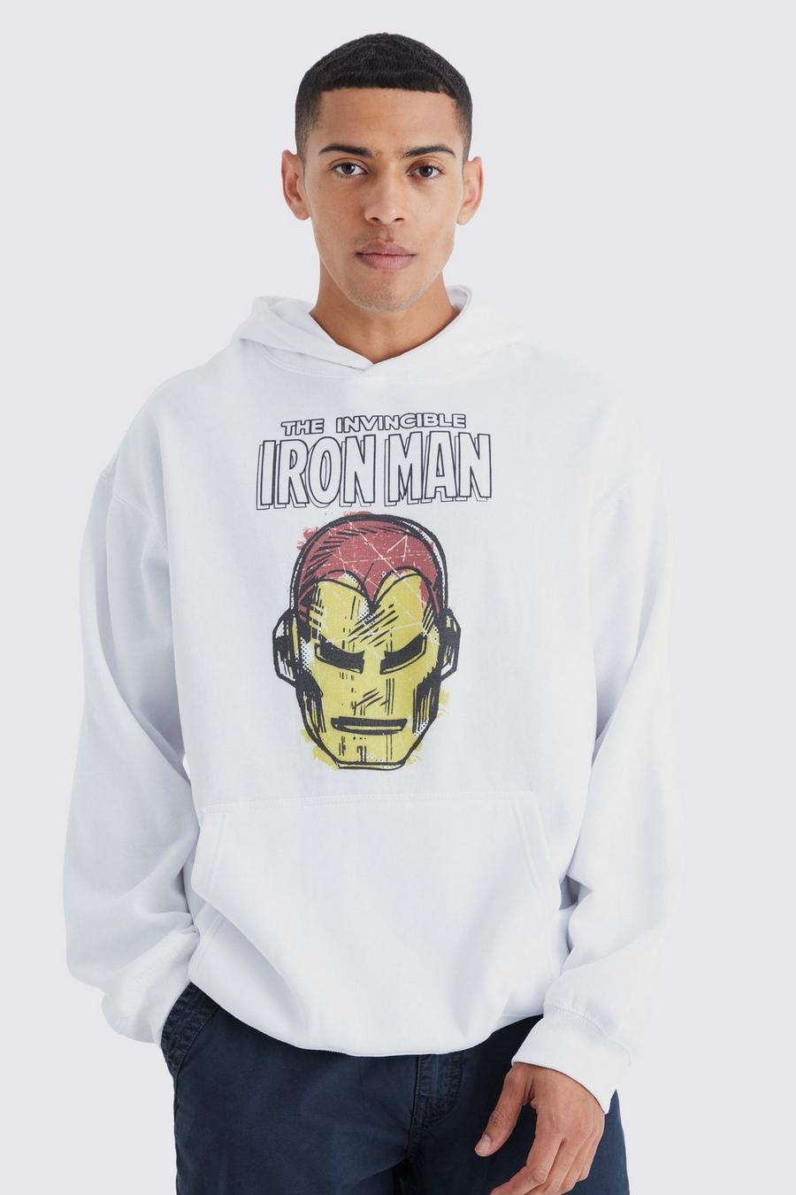 Sweat à capuche oversize à imprimé Iron Man, White image number 1