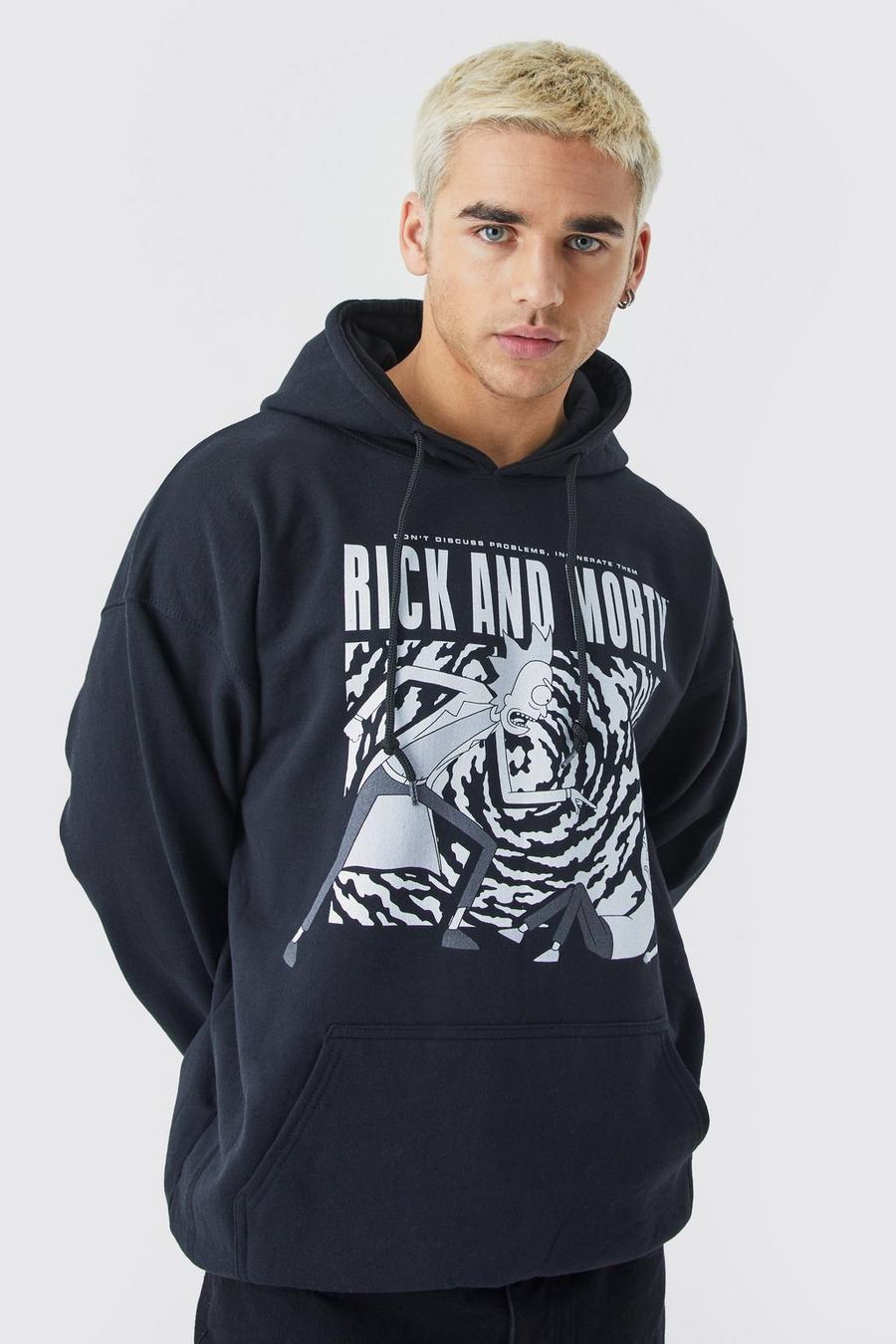 Black Oversized Rick And Morty Monochrome License Hoodie