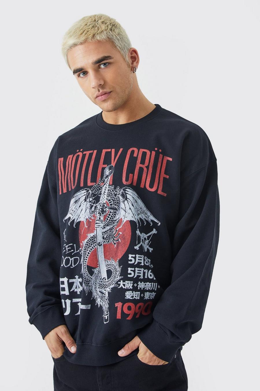 Black Oversized Motley Crue Dragon License Sweatshirt