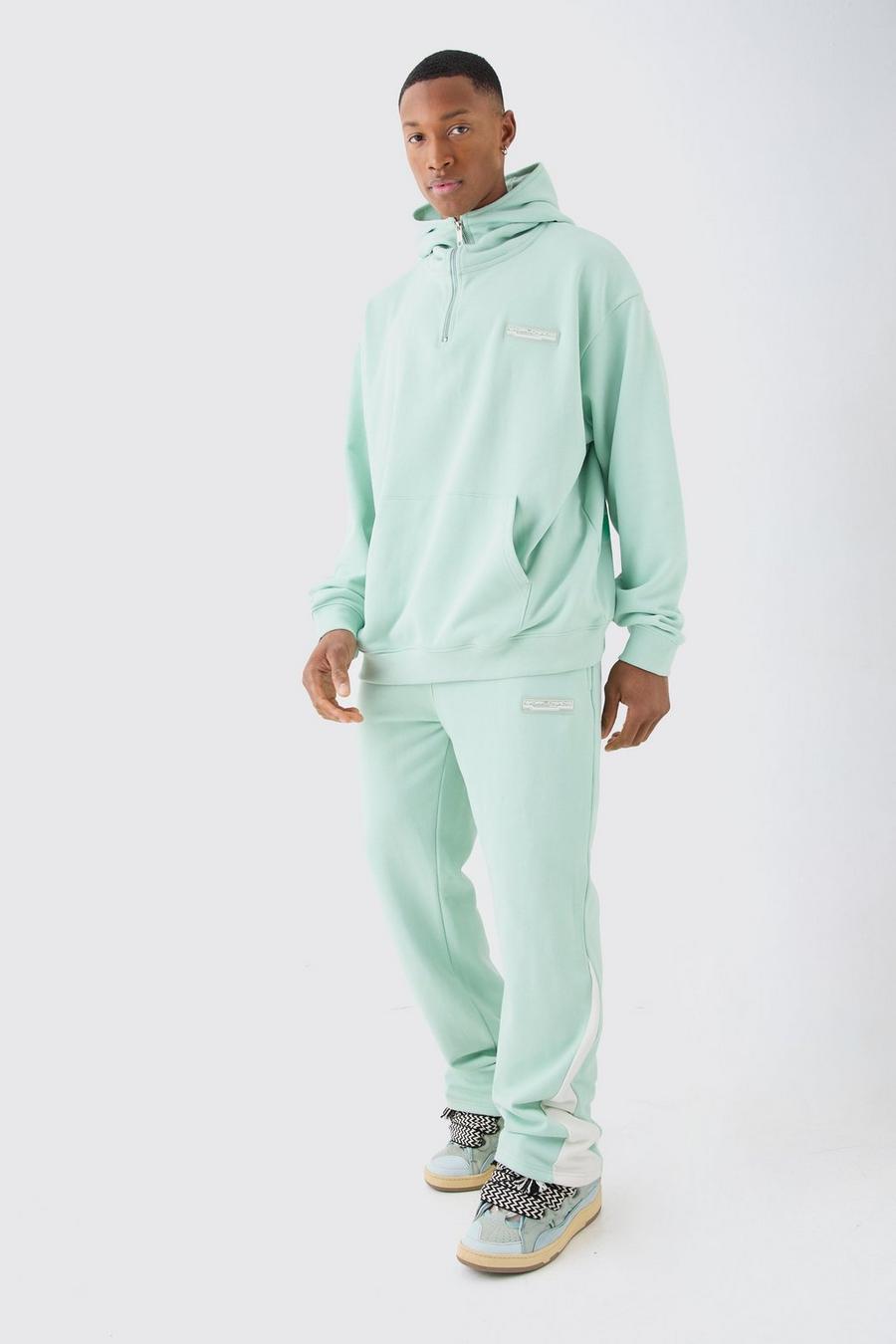 Mint Oversized 1/4 Zip Washed Hooded Loopback Tracksuit