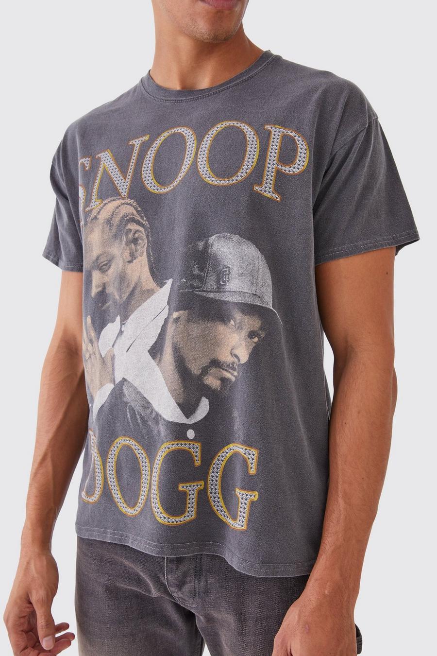 Camiseta oversize sobreteñida con estampado de Snoop Dogg, Charcoal image number 1