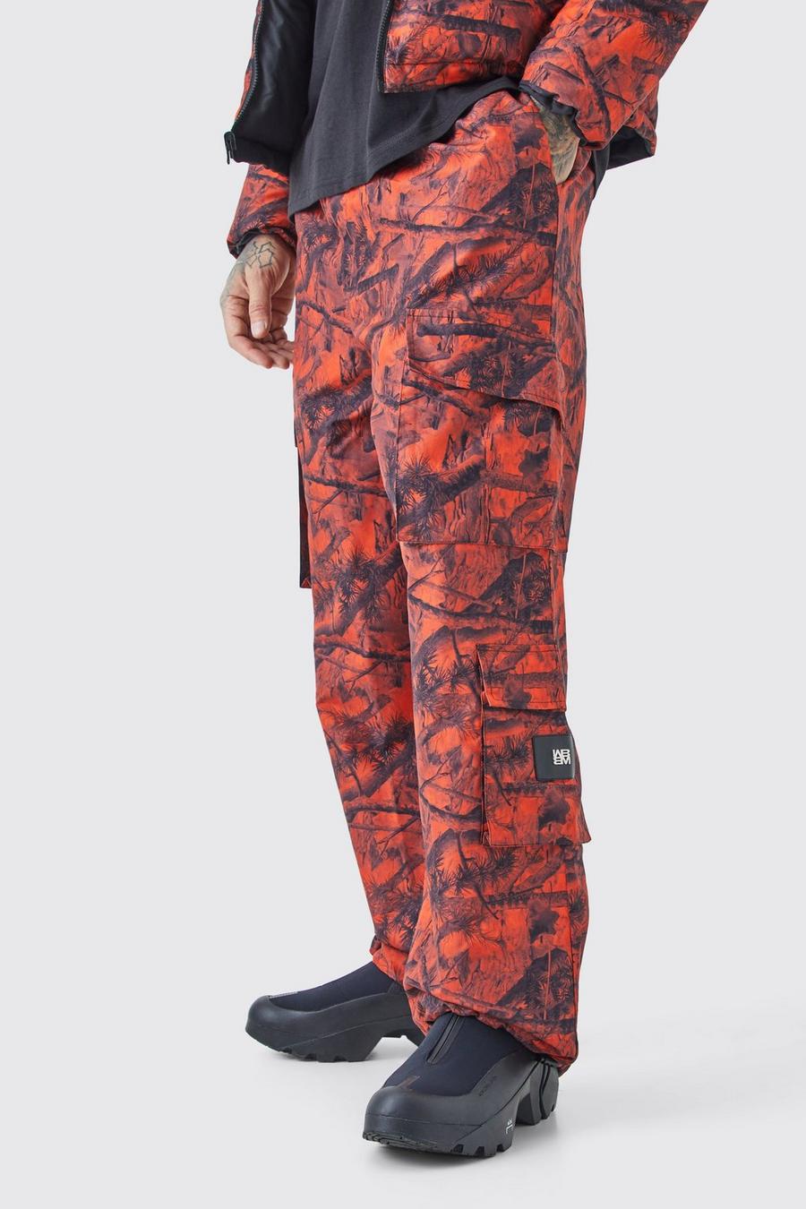 Orange Tall Fixed Waist Washed Nylon Cargo Trousers image number 1