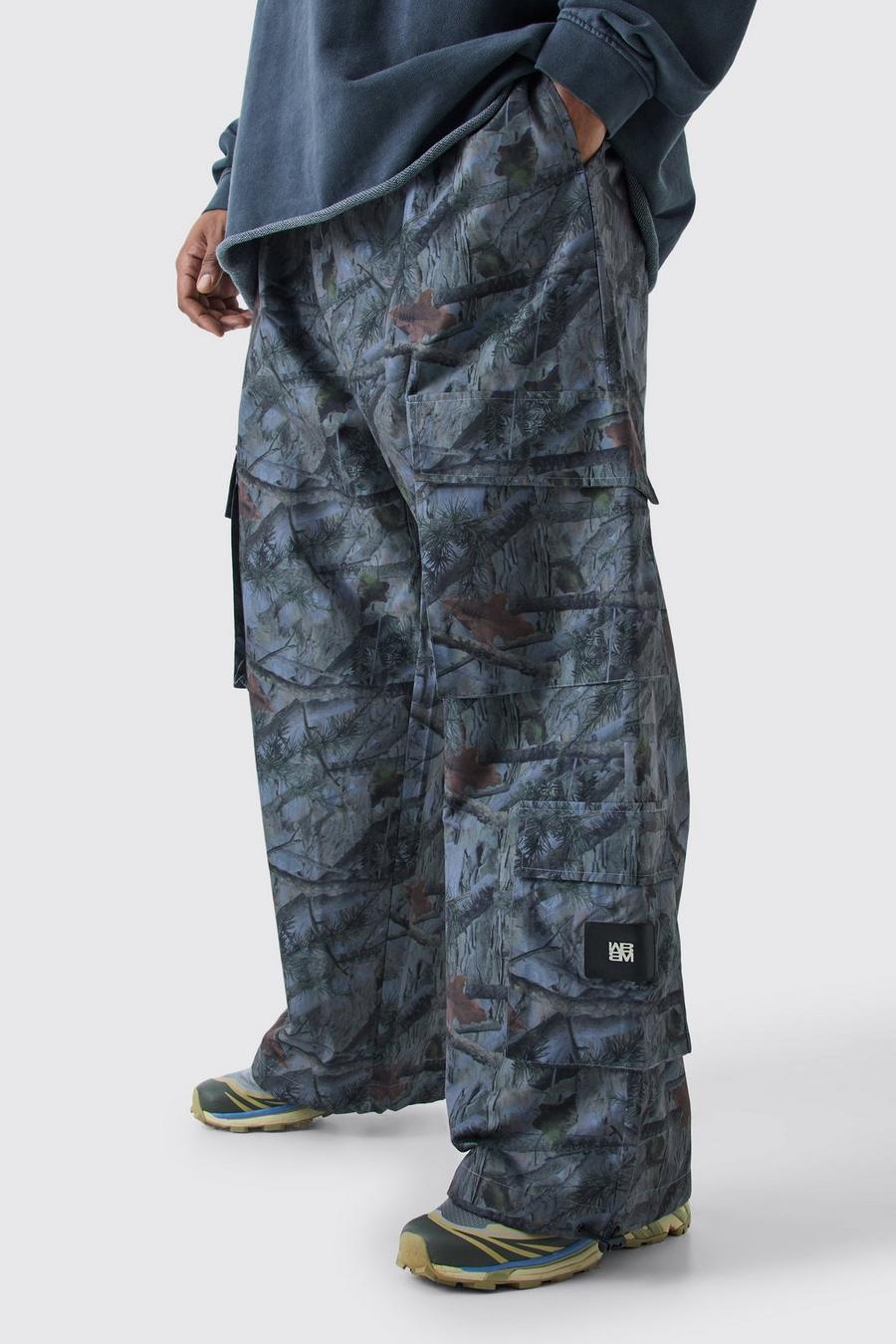 Pantaloni Cargo Plus Size in fantasia militare con vita elasticizzata, Grey