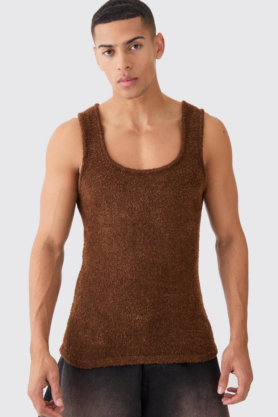 Rust Muscle Fit Boucle Textured Knitted Vest