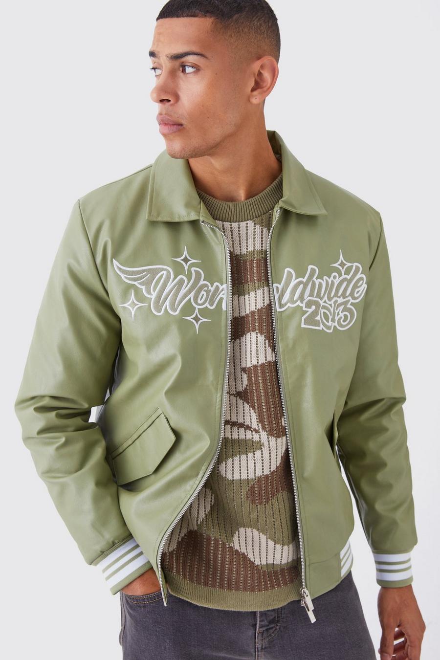 Giacca Bomber Worldwide con colletto in PU, Sage