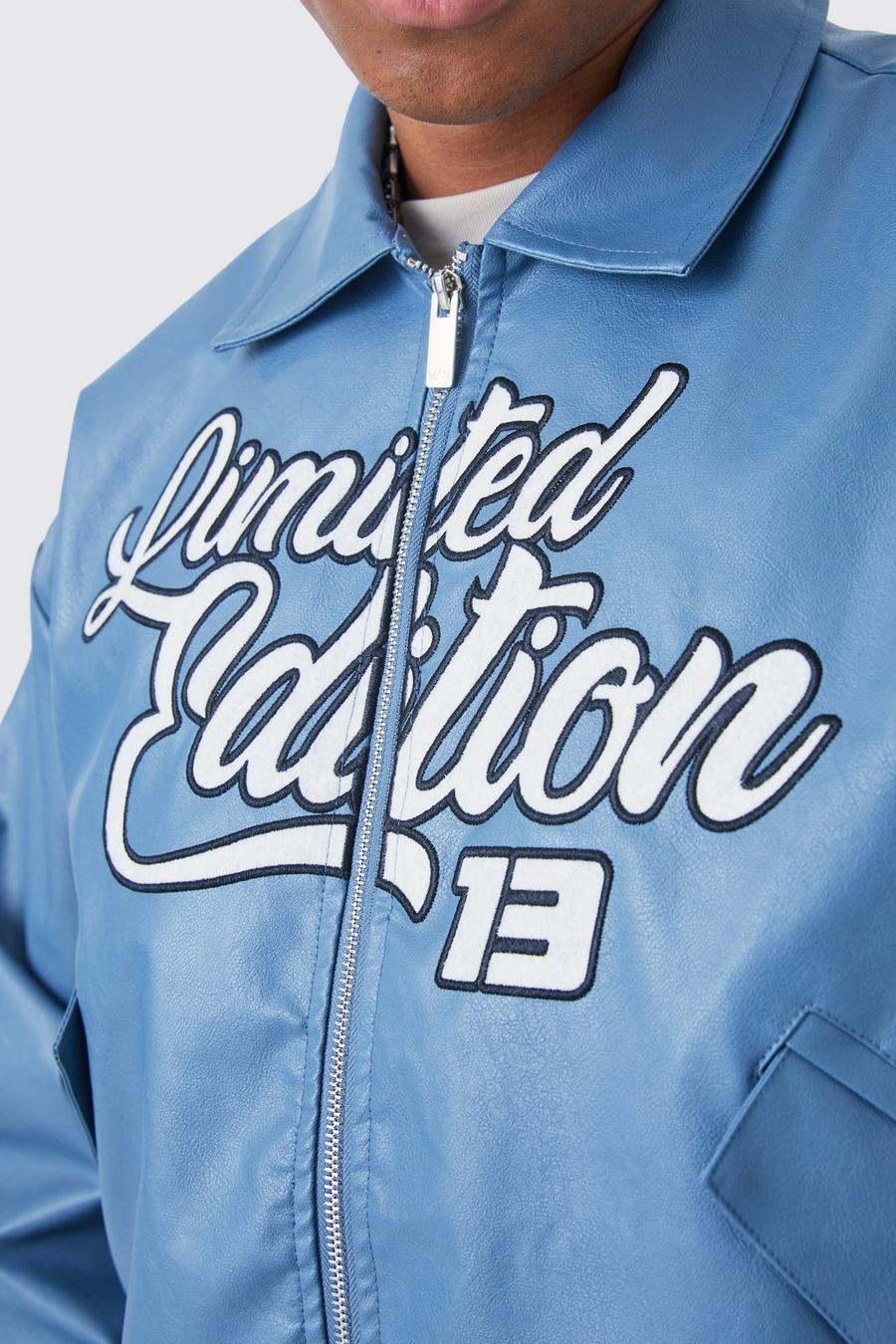 Blue Limited Edition Boxy Pu Collared Bomber