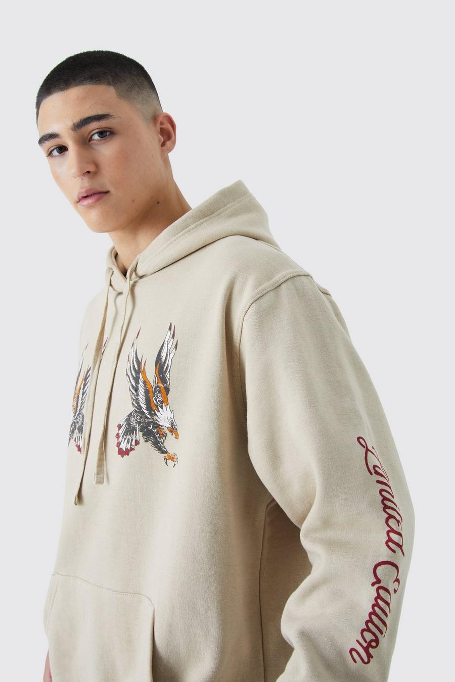 Sand Oversized Limited Edition Bird Graphic Hoodie  image number 1