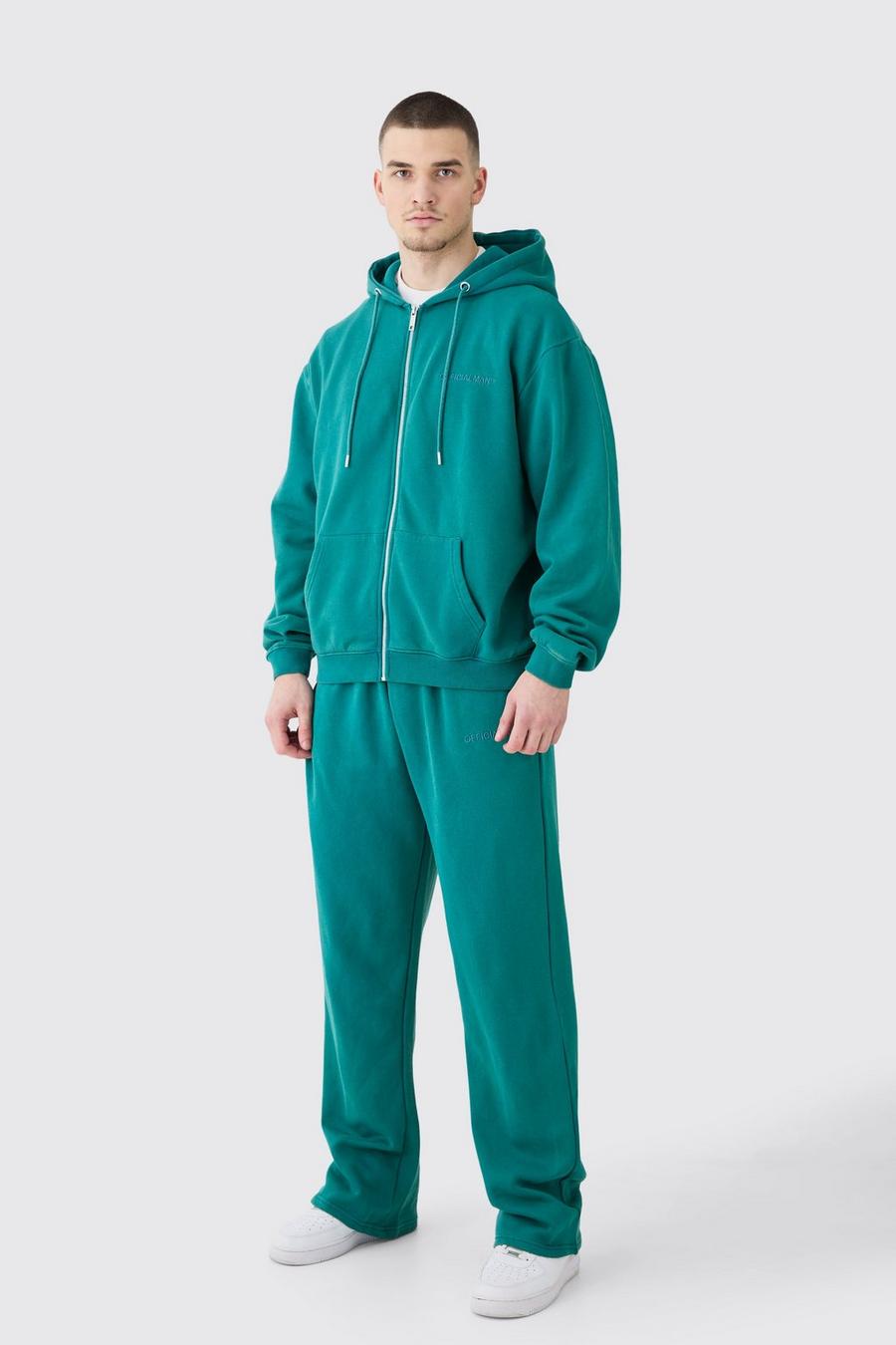 Teal Tall Oversized Official Boxy Zip Hooded Laundered Wash Tracksuit