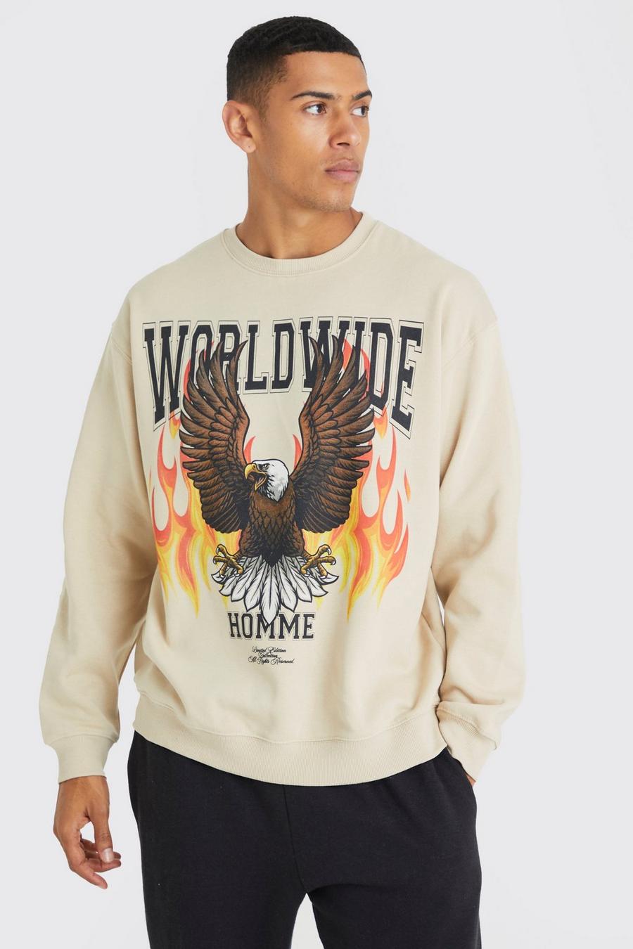 Sweatshirt mit Adler-Print, Sand
