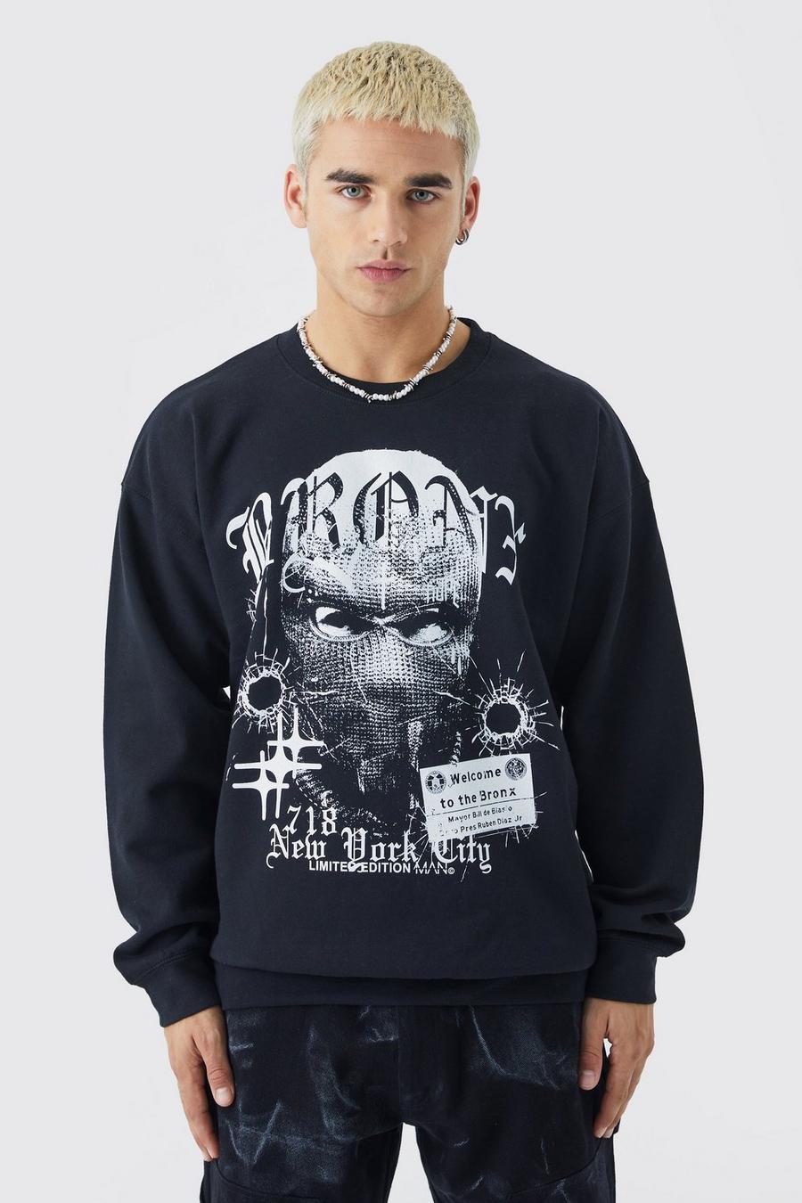 Black Bronx Oversize sweatshirt med grafiskt tryck image number 1