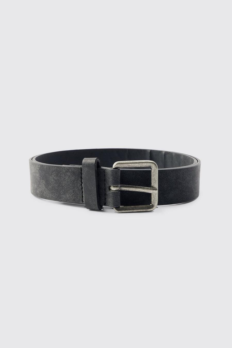 Black Faux Leather Tumbled Look Belt