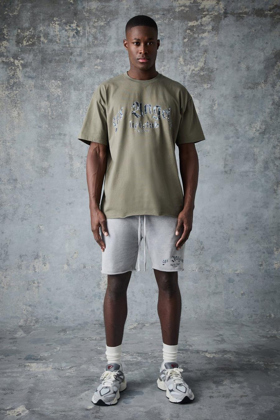 Man Active T-Shirt mit Los Angeles Lift Club Print, Khaki