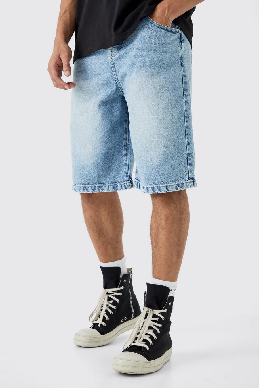 Short oversize en jean délavé, Light blue