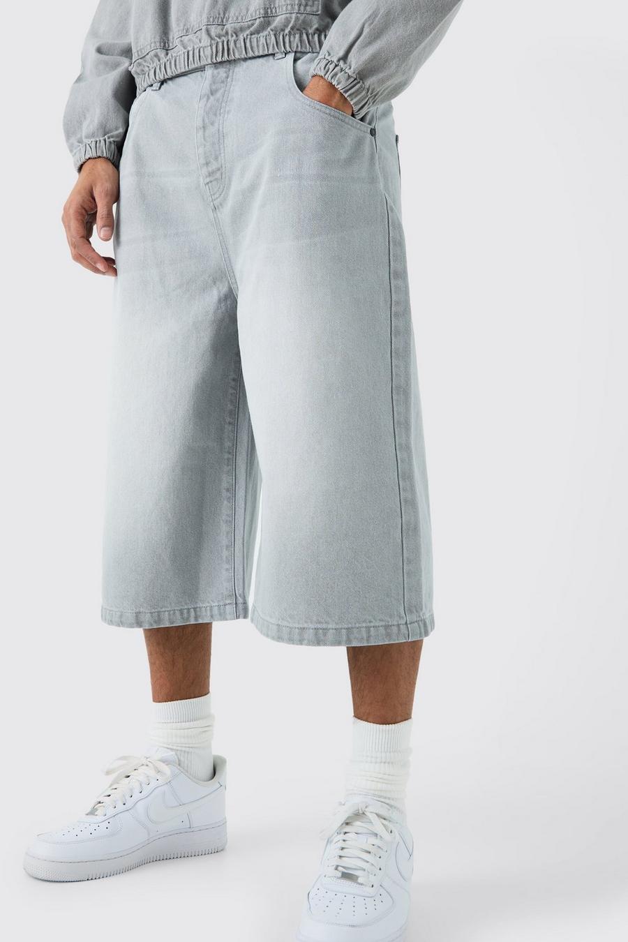 Short long en jean délavé gris, Grey