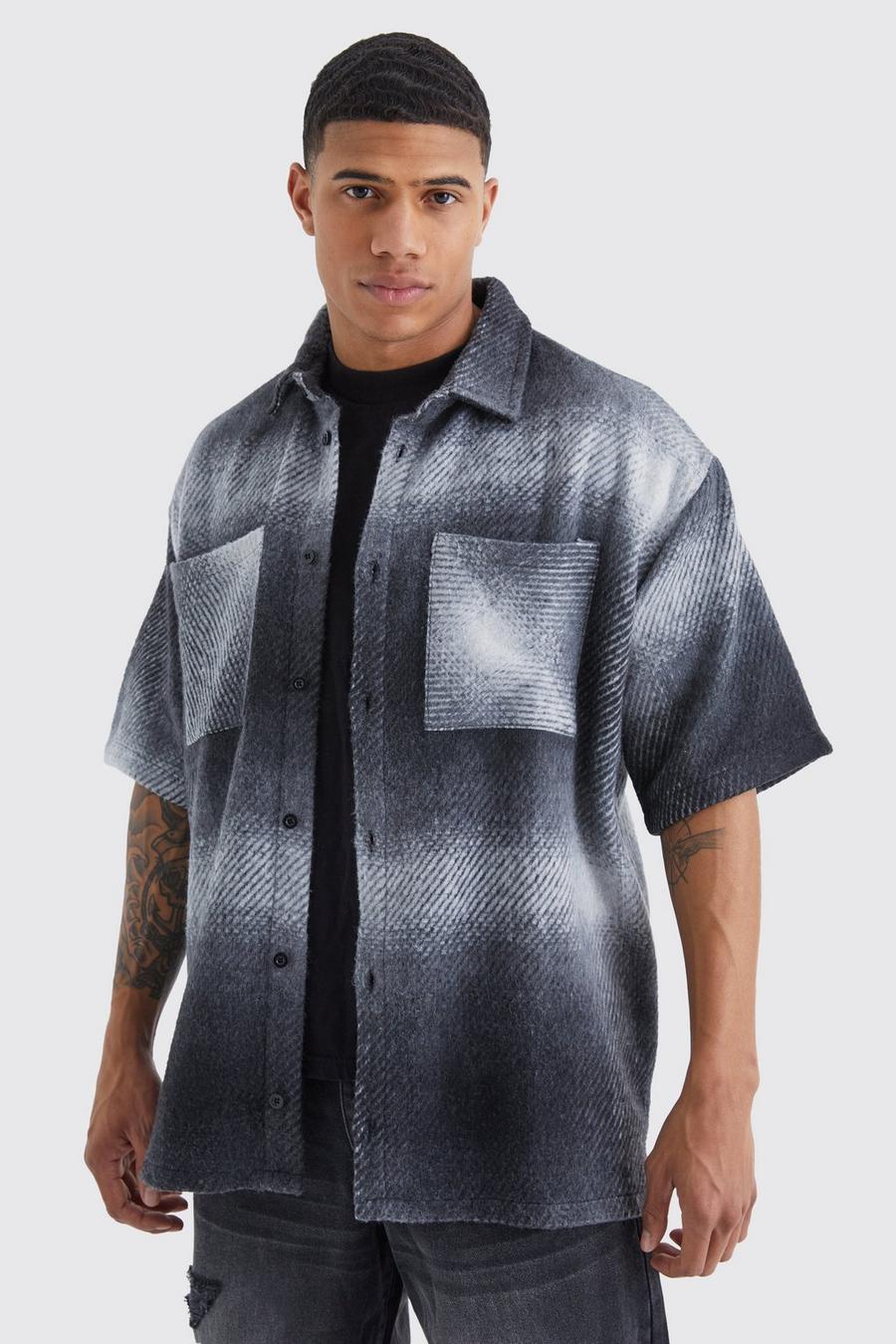 Multi Oversized Geruit Fleece Overhemd Met Korte Mouwen