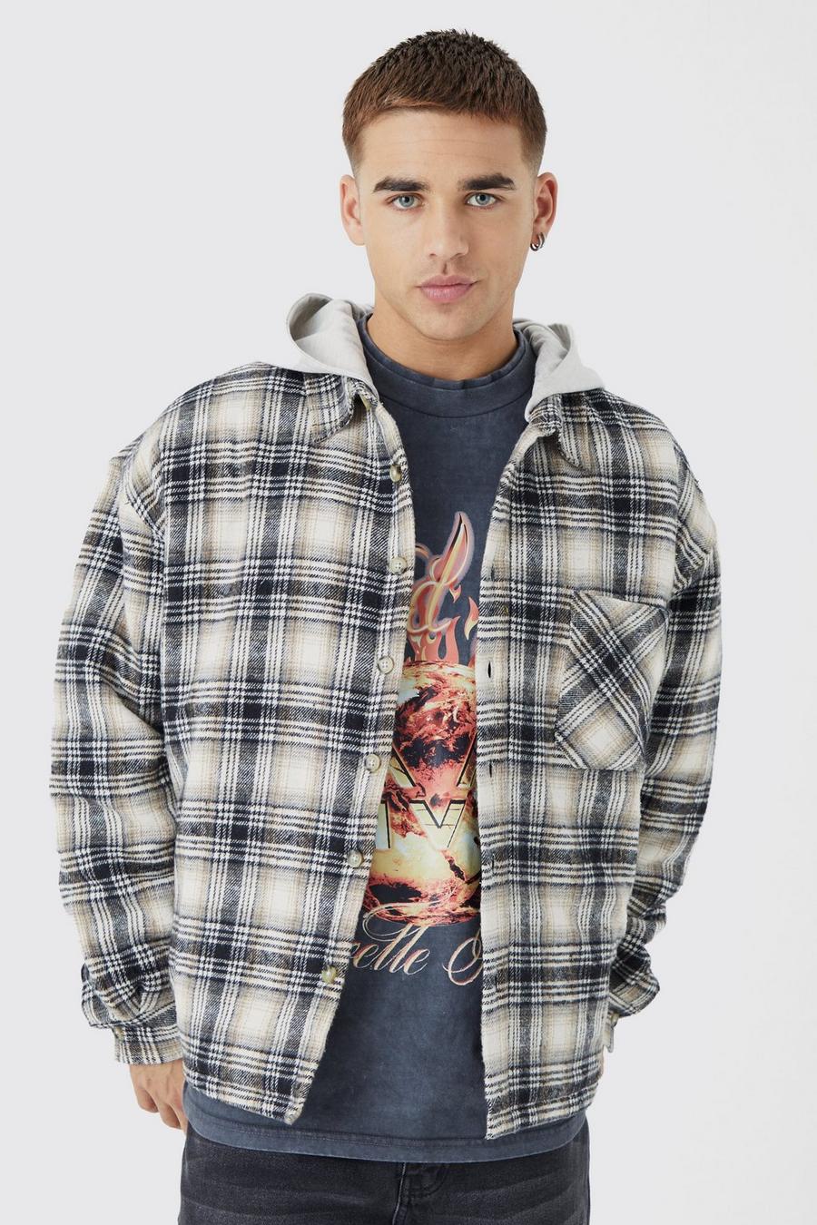 Multi Oversized Detachable Hood Quilted Check Shirt