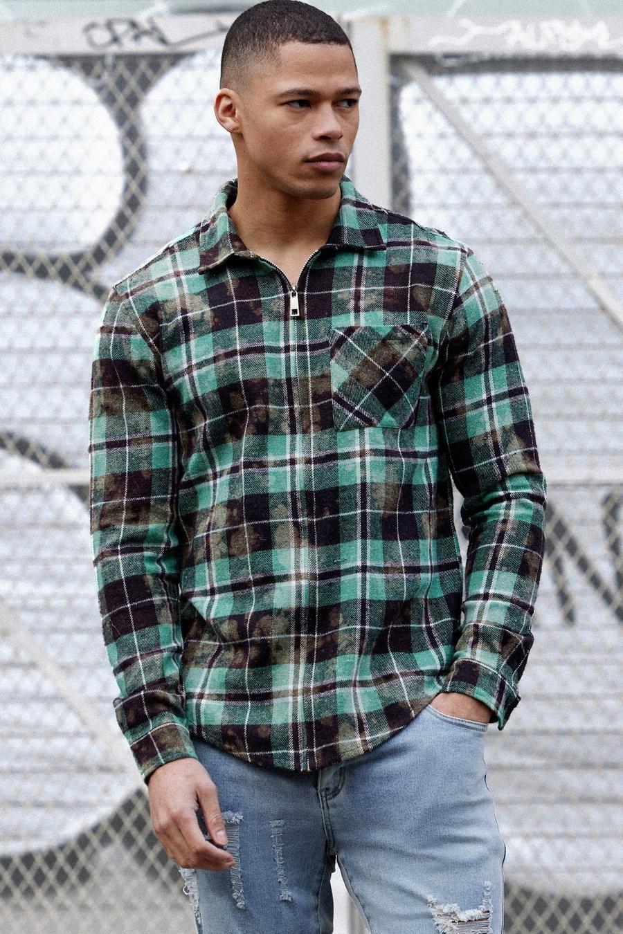 Multi Zip Through Washed Checked Shirt