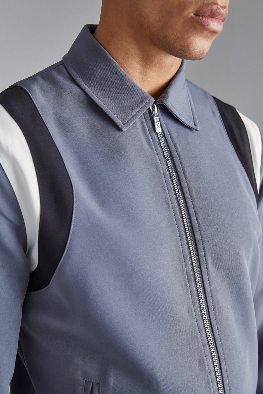 Charcoal Tailored Collared Varsity Bomber Jacket