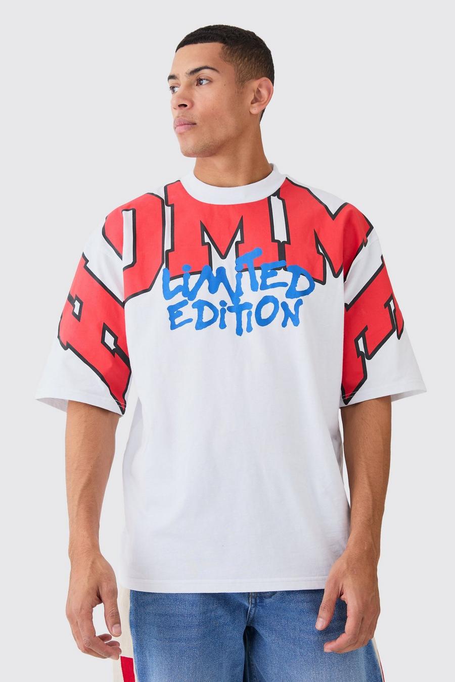 Camiseta oversize Homme universitaria con media manga, Red