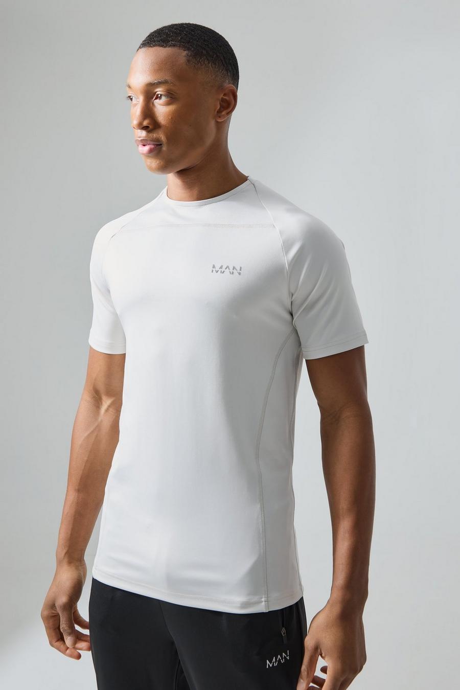 Camiseta MAN Active de ranglán ajustada al músculo con estampado de camuflaje, Light grey