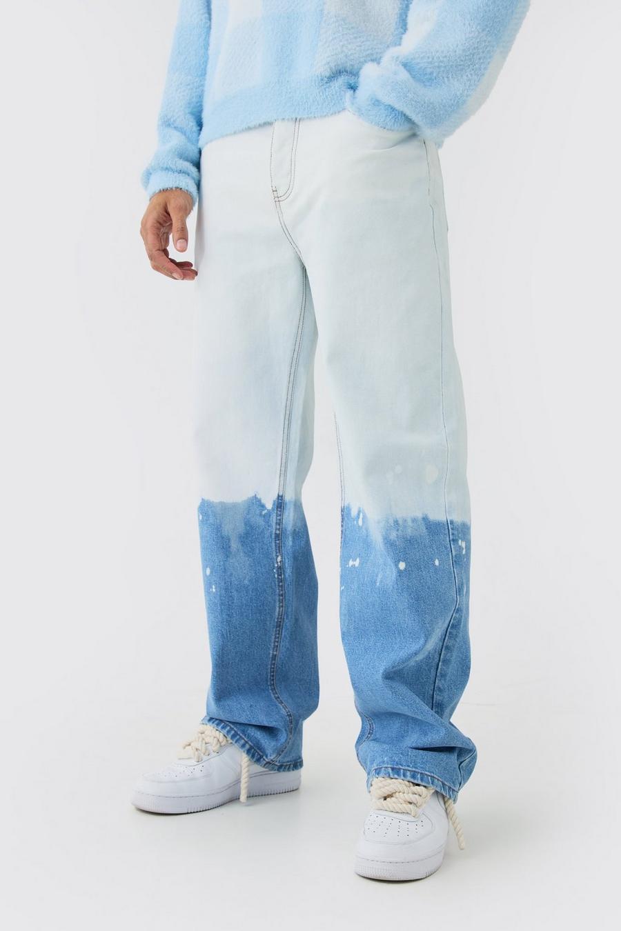 Light blue Baggy jeans i rigid denim med blekt effekt